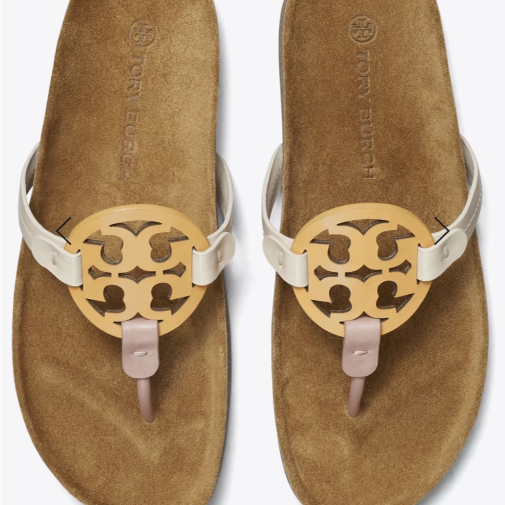 Tory Burch Tan and Cream Miller Cloud Sandals Size 8